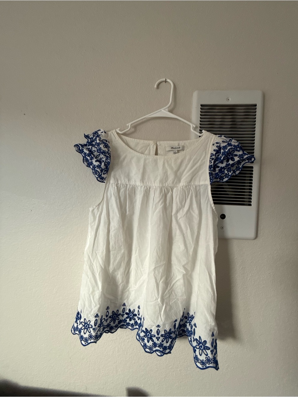Madewell White Tunic with Blue Floral Embroidery